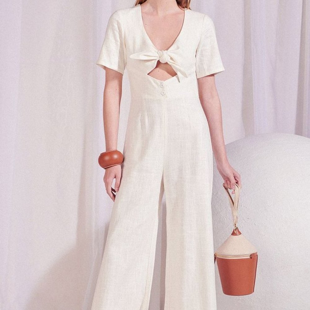 STAUD Gabriella Wide Leg Jumpsuit Cream